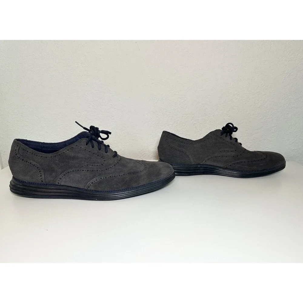 Cole Haan Men's Grand OS Dark Gray‎ Leather Suede Oxford Derby Wingtip Shoes 12